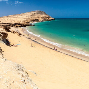 CABO DE LA VELA, COLOMBIA - AUGUST 24, 2015: Coast of La Guajira peninsula in Colombia. Beach Playa del Pilon.